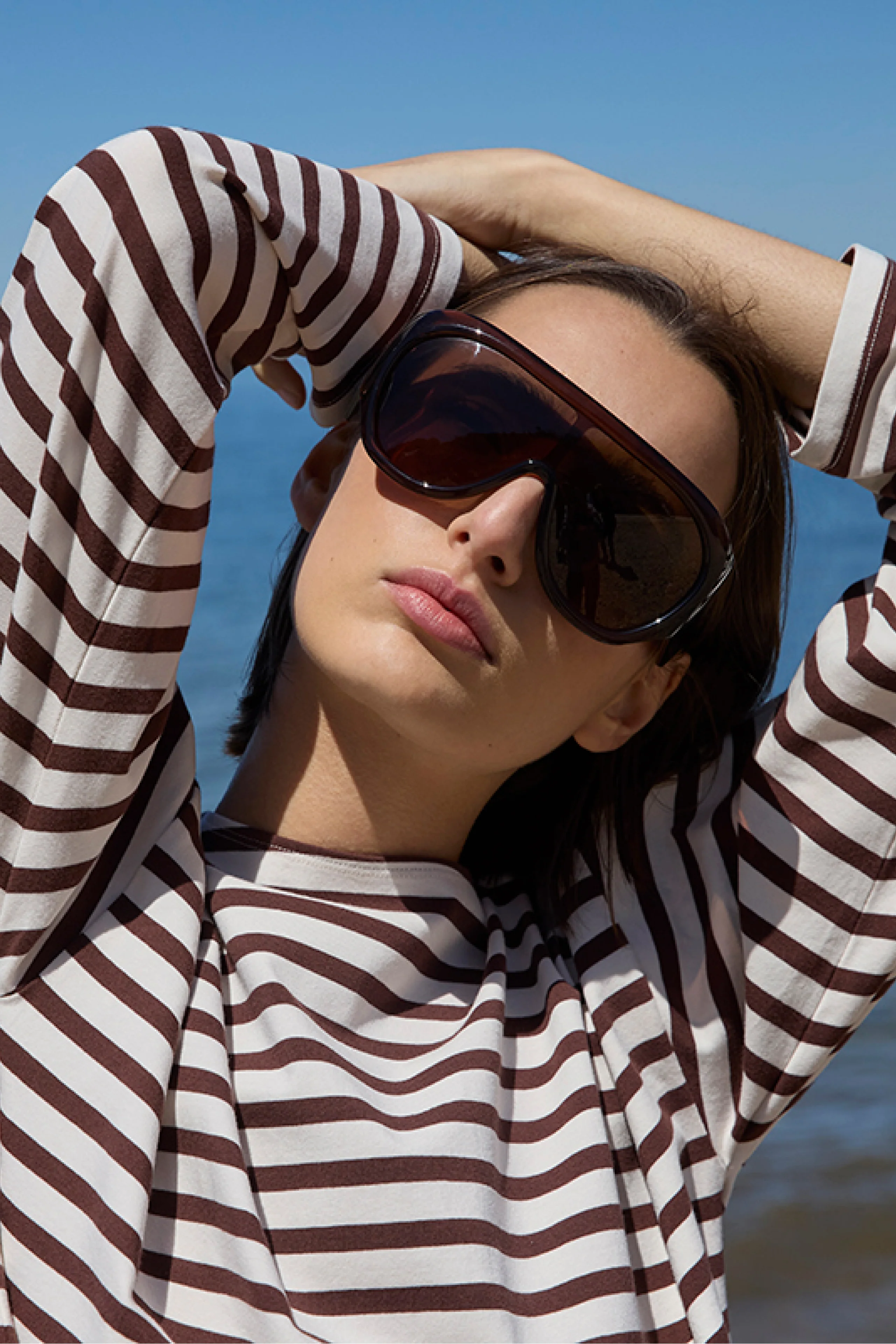 The Breton Tee in Chocolate & Cream Stripe - Image 2