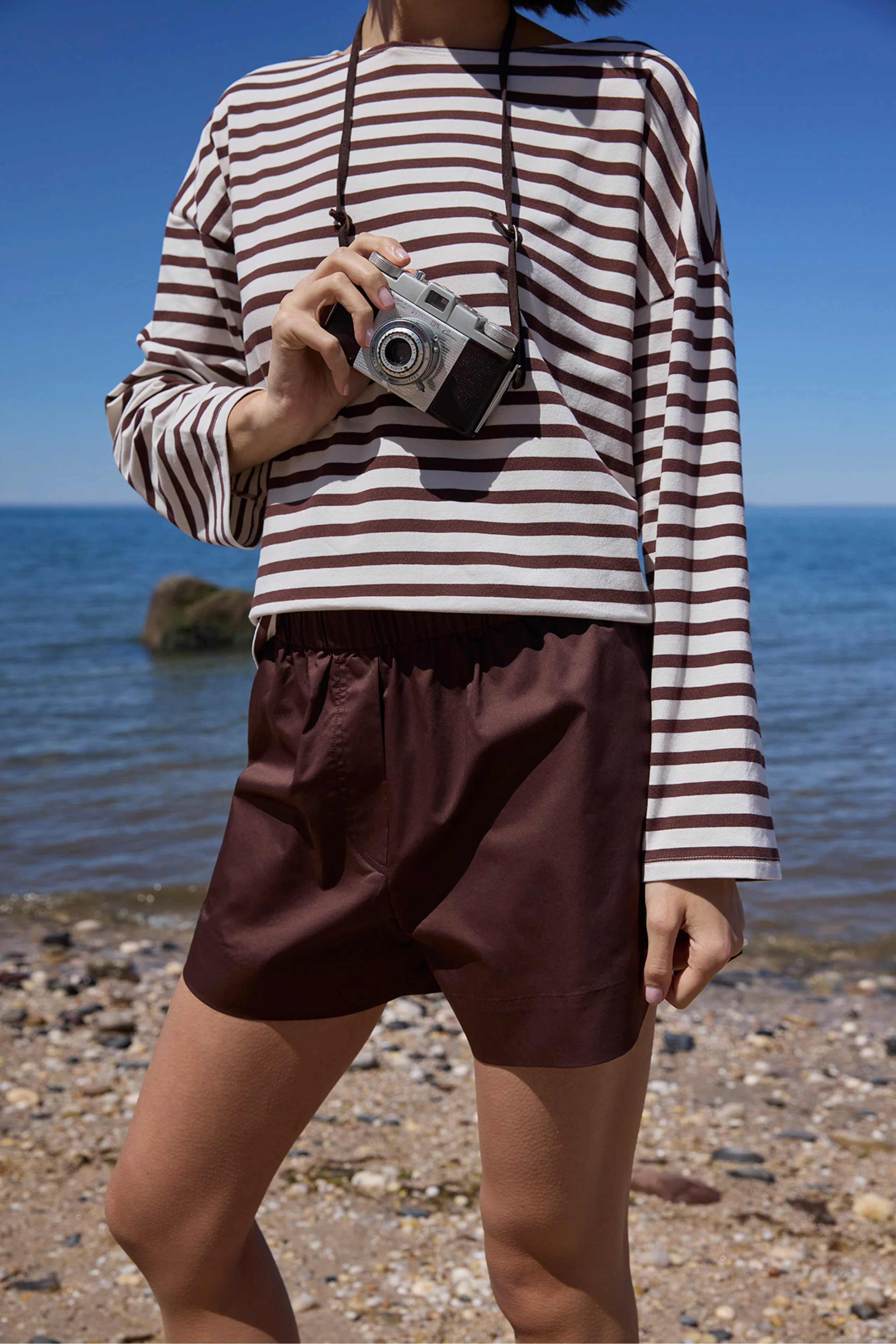 The Breton Tee in Chocolate & Cream Stripe - Image 3