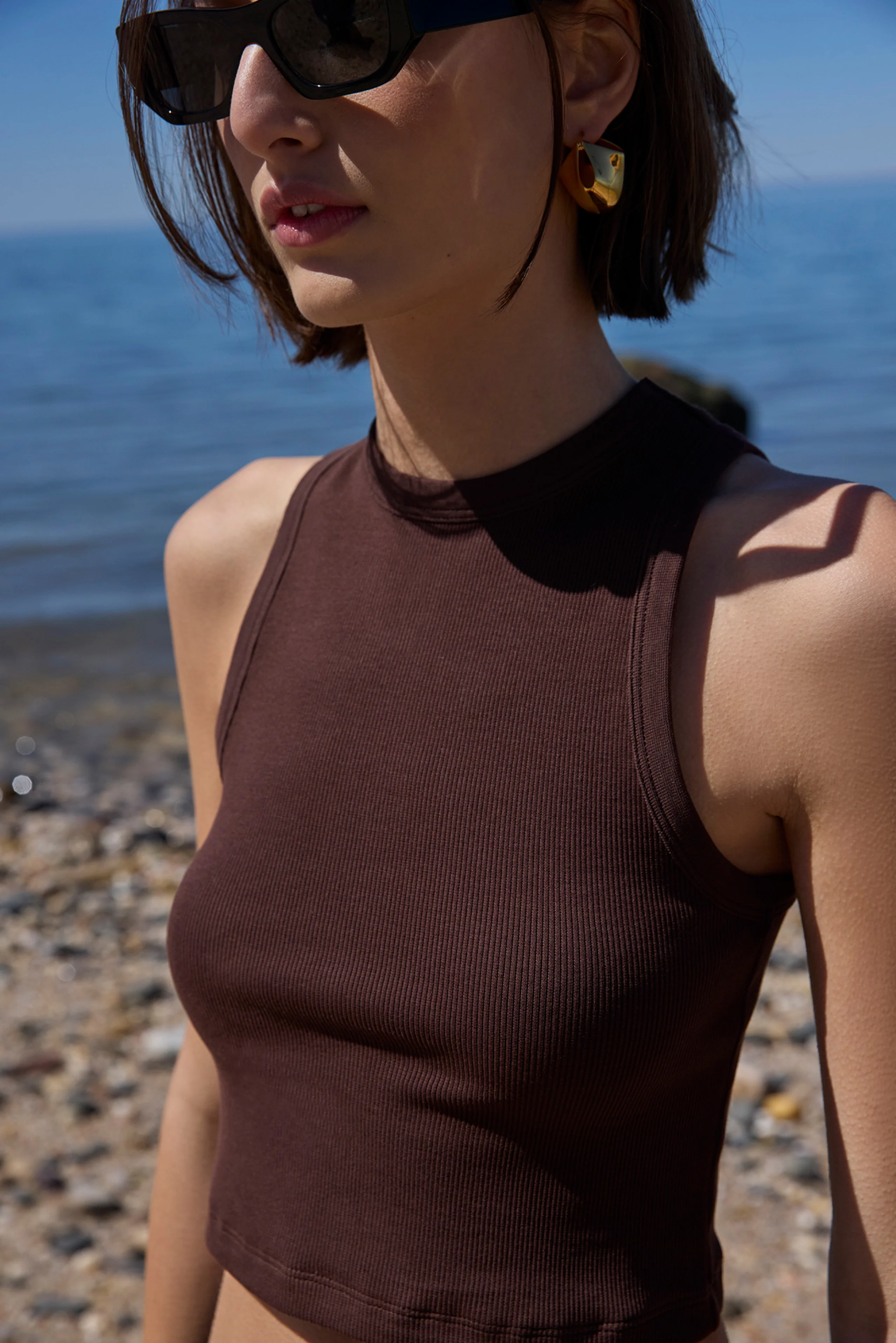 The Cropped Not So Basic Tank in Chocolate - Image 3