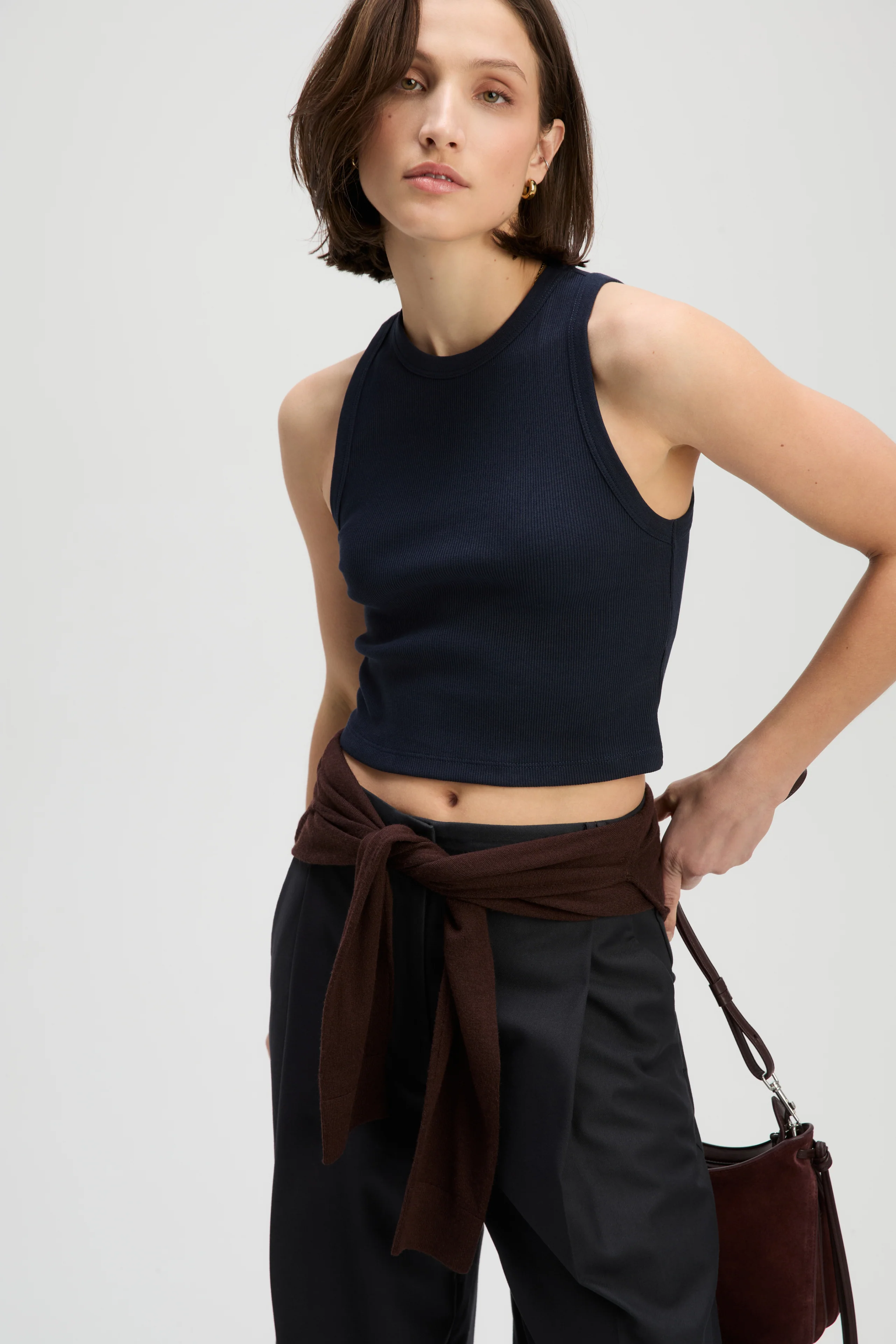 The Cropped Not So Basic Tank in Navy - Image 3