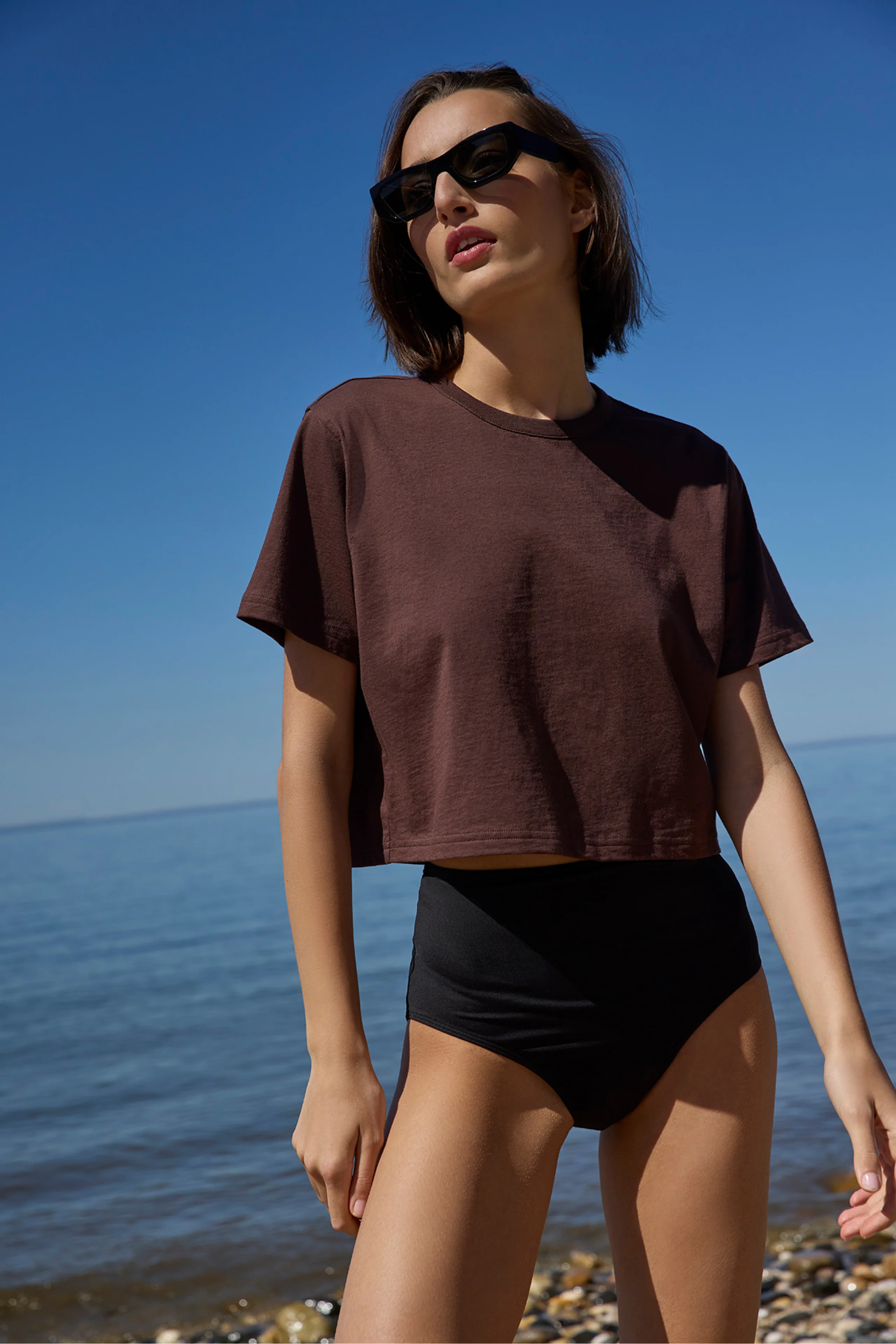 The Cropped Perfect Tee in Chocolate - Image 3