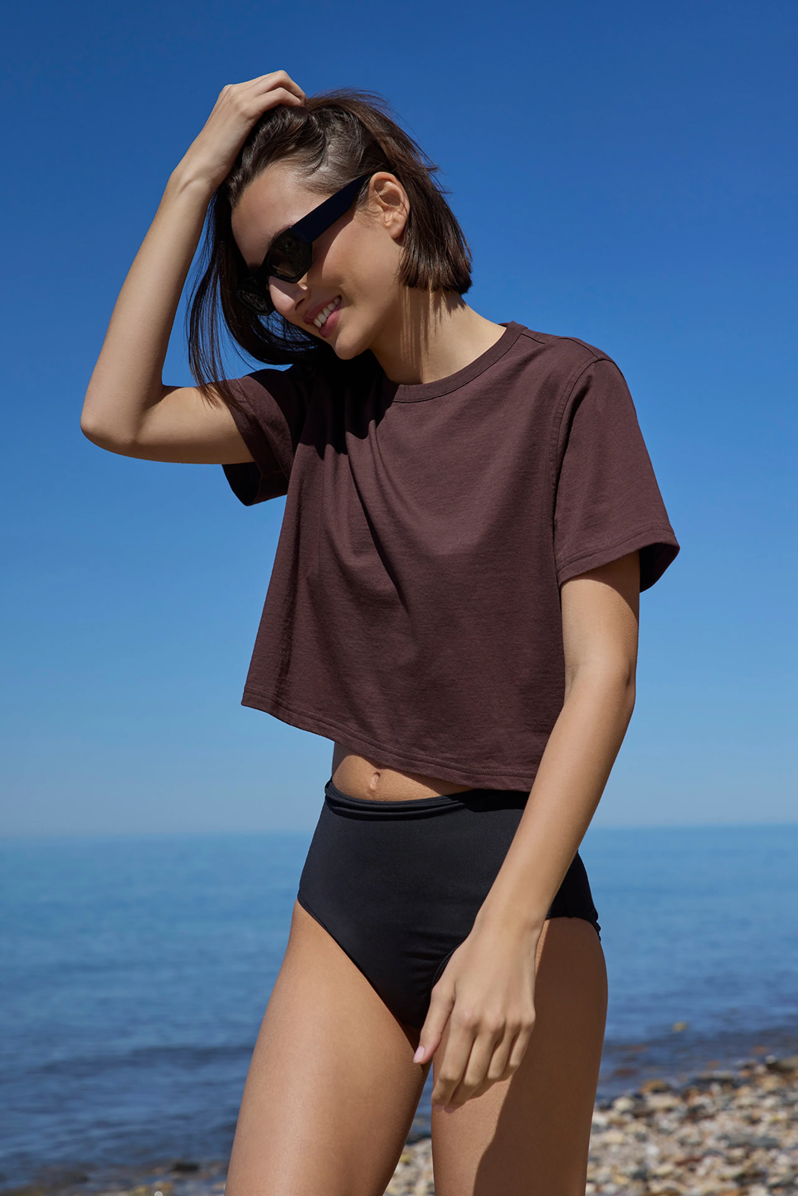 The Cropped Perfect Tee in Chocolate - Image 4