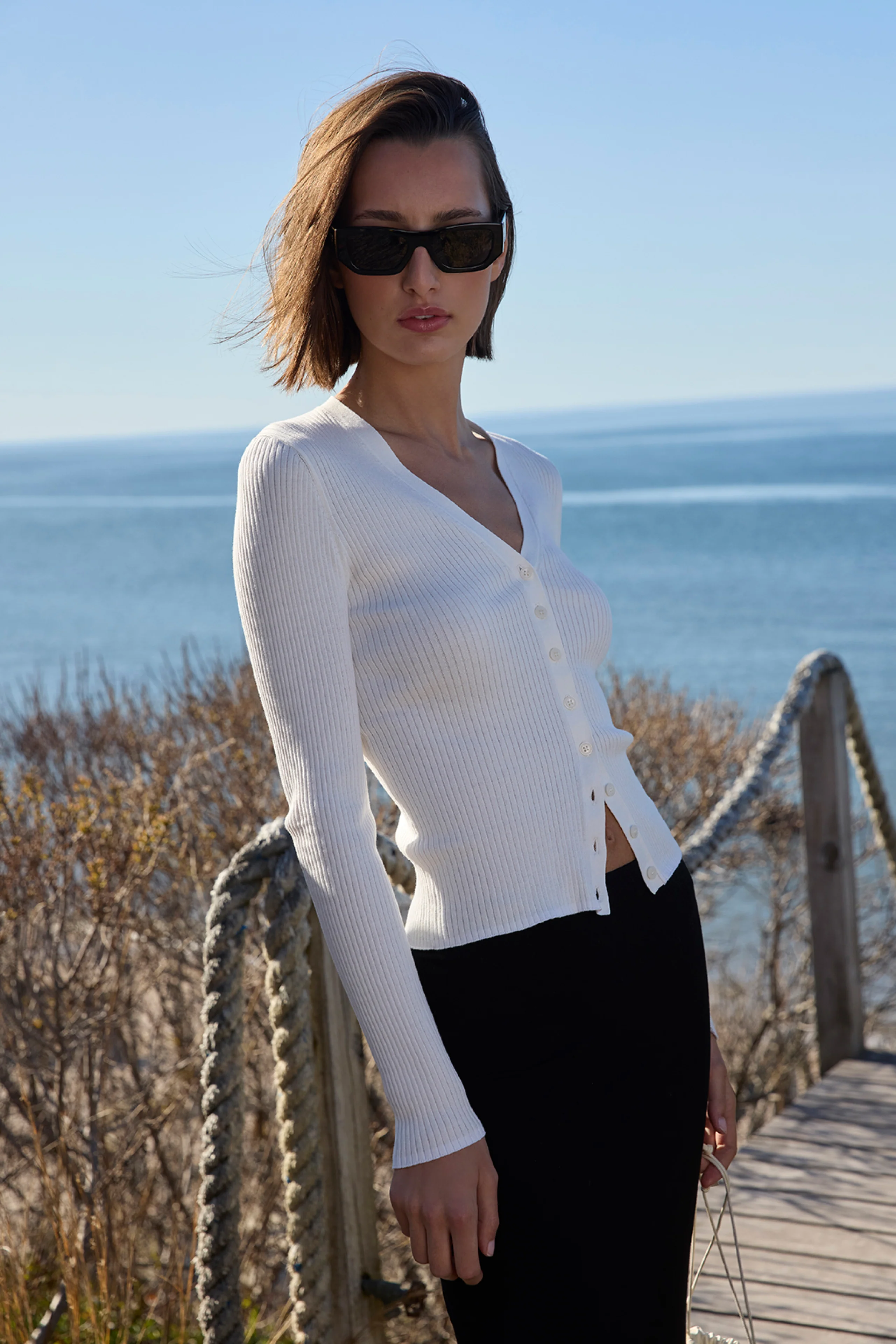The Ribbed Favorite Cardi in Cream - Image 3